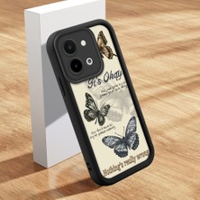 HONTINGA Vivo Y28 ile Uyumlu Kılıfı Düşüme Önleyici Basitlik Anti Düşme Kamera Korumali Şirin Kedi Kelebek Siyah Desen Yumuşak Silikon Telefon Kılıfı Kadın ve Erkek Için Uygundur K2-0412