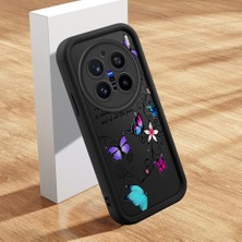 HONTINGA Vivo X200 Pro ile Uyumlu Kılıfı Düşüme Önleyici Basitlik Anti Düşme Kamera Korumali Şirin Kedi Kelebek Siyah Desen Yumuşak Silikon Telefon Kılıfı Kadın ve Erkek Için Uygundur K2-0411