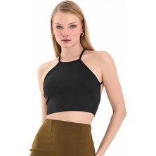 Lamodemapass Kadın Siyah Sırtı Açık Crop Top BLZ-00254