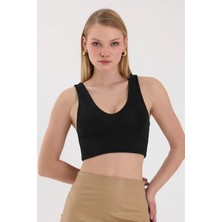 Lamodemapass Kadın Siyah V Yaka Crop Top BLZ-00262