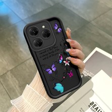 HONTINGA Tecno Spark 20 Pro ile Uyumlu Kılıfı Düşüme Önleyici Basitlik Anti Düşme Kamera Korumali Kelebek Siyah Desen Yumuşak Silikon Telefon Kılıfı Kadın ve Erkek Için Uygundur K2-0411