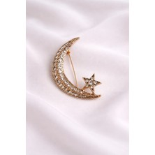 Modex Parlak Taş Detay Ay Yıldız Broş (6cm)