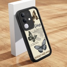 HONTINGA Vivo Y29 ile Uyumlu Kılıfı Düşüme Önleyici Basitlik Anti Düşme Kamera Korumali Şirin Kedi Kelebek Siyah Desen Yumuşak Silikon Telefon Kılıfı Kadın ve Erkek Için Uygundur K2-0412