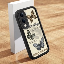 HONTINGA Vivo Y04 ile Uyumlu Kılıfı Düşüme Önleyici Basitlik Anti Düşme Kamera Korumali Şirin Kedi Kelebek Siyah Desen Yumuşak Silikon Telefon Kılıfı Kadın ve Erkek Için Uygundur K2-0412