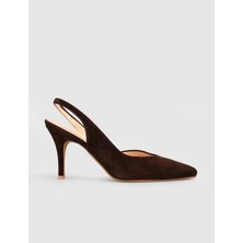 Cabani Kahverengi Süet Hakiki Deri Slingback Stiletto Kadın Ayakkabı