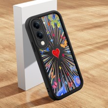 HONTINGA Vivo Y04 ile Uyumlu Kılıfı Düşüme Önleyici Basitlik Anti Düşme Kamera Korumali Şirin Kedi Kalp Siyah Desen Yumuşak Silikon Telefon Kılıfı Kadın ve Erkek Için Uygundur K2-0413