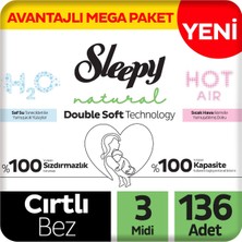 Sleepy Natural Double Soft Avantajlı Mega Paket Bebek Bezi 3 Numara Midi 136 Adet