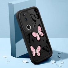 HONTINGA Vivo V50 ile Uyumlu Kılıfı Düşüme Önleyici Basitlik Anti Düşme Kamera Korumali Şirin Kedi Kelebek Siyah Desen Yumuşak Silikon Telefon Kılıfı Kadın ve Erkek Için Uygundur K2-0411