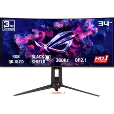 ASUS ROG SWIFT PG34WCDN 34 RGB QD-OLED KAVİSLİ, FREESYNC VE GSYNC UYUMLU 3440x1440 0.03ms 360Hz 1300cd(HDR max) DP HDMI USB-C USB 3 Yıl Garanti