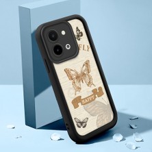 HONTINGA Vivo Y28 ile Uyumlu Kılıfı Düşüme Önleyici Basitlik Anti Düşme Kamera Korumali Şirin Kedi Kelebek Siyah Desen Yumuşak Silikon Telefon Kılıfı Kadın ve Erkek Için Uygundur K2-0412