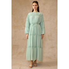 Olcay Büzgü Detaylı Şifon Elbise Mint 9416-E