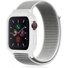 Pileli Store Pilelistore   Apple Watch 38MM Hasırlı Cırtcırtlı Kasalı Kordon - Beyaz