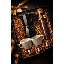 PremiumPort Siyah Moka Pot 3 Cup (150 Ml) Kahve Hediye Seti, Özel Filtre ve Fincan Kutu