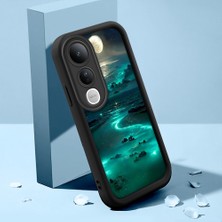 HONTINGA Vivo V50 Lite ile Uyumlu Kılıfı Düşüme Önleyici Basitlik Anti Düşme Kamera Korumali Şirin Kedi Manzara Siyah Desen Yumuşak Silikon Telefon Kılıfı Kadın ve Erkek Için Uygundur K2-0416