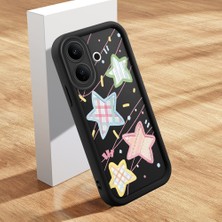 HONTINGA Vıvo V60 Lite ile Uyumlu Kılıfı Düşüme Önleyici Basitlik Anti Düşme Kamera Korumali Şirin Kedi Yıldız Siyah Desen Yumuşak Silikon Telefon Kılıfı Kadın ve Erkek Için Uygundur K2-0454