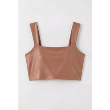 Lamodemapass Kadın Camel Kalın Askılı Crop Top BLZ-00051