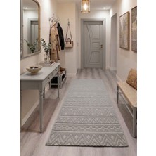 My Evilla Gri Etnik Desenli Kaymaz Taban Yıkanabilir Halı Ultra Yumuşak Su Emici Dekoratif Lüks Salon Mutfak Koridor Çocuk Odası Halısı