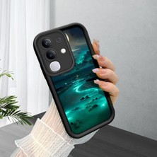 HONTINGA Vivo Y29 ile Uyumlu Kılıfı Düşüme Önleyici Basitlik Anti Düşme Kamera Korumali Şirin Kedi Manzara Siyah Desen Yumuşak Silikon Telefon Kılıfı Kadın ve Erkek Için Uygundur K2-0416