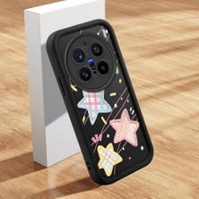 HONTINGA Vivo X200 Pro ile Uyumlu Kılıfı Düşüme Önleyici Basitlik Anti Düşme Kamera Korumali Şirin Kedi Yıldız Siyah Desen Yumuşak Silikon Telefon Kılıfı Kadın ve Erkek Için Uygundur K2-0454