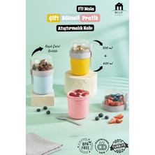 Muf Home Fitmola Çift Bölmeli Çatallı Yoğurt ve Müsli Kabı (300+600 Ml) Atıştırmalık Diyet Beslenme Kutusu