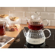 PremiumPort Borosilikat Çaydanlık 600 ml ve 1000 ml Seti, Şık ve Dayanıklı Tasarım