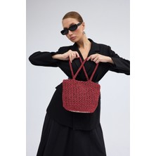 Segnante El Yapımı Astarlı Hasır Çanta Bordo