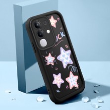 HONTINGA Vivo Y29 ile Uyumlu Kılıfı Düşüme Önleyici Basitlik Anti Düşme Kamera Korumali Şirin Kedi Yıldız Siyah Desen Yumuşak Silikon Telefon Kılıfı Kadın ve Erkek Için Uygundur K2-0454