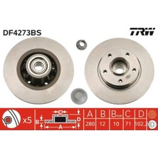 TRW Arka Fren Aynası Poryalı Renault Trafıc Iı 0106 Opel Vivaro 0106 280X12X5DELİK