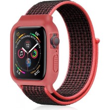 Pileli Store Pilelistore   Apple Watch 42MM Hasırlı Cırtcırtlı Kasalı Kordon - Siyah-Pembe