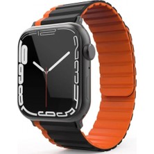 Pileli Store Pilelistore   Apple Watch 42MM Mo-Wb1 Çift Renk Mıknatıslı Silikon Kordon - Siyah-Turuncu