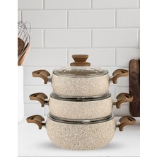 Lavonni Granit Pro 6 Parça Granit Güveç Tencere Seti Cappucıno Bakalit Saplı - 18/20/22 Derin