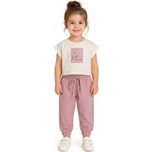 Ant Girl Kız Çocuk Papatya Desenli Tişört Aerobin Pantolonlu Gül Kurusu Renk İkili Takım