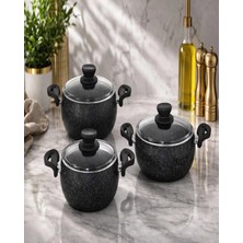 Lavonni Granit Pro 6 Parça Granit Güveç Tencere Seti Siyah Bakalit Saplı - 18/20/22 Derin