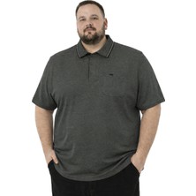 Battal Moda Battalmoda Erkek Büyük Beden Polo Yaka Melanj Siyah Kısa Kollu Pike Tişört 3xl-4xl-5xl-6xl-7xl-8xl