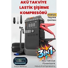 Yussraw Auhma A7711 orjinal 12000mah Jump Starter / Akü Takviye Cihazı | 4'ü 1 Arada Powerbank, Hava Kompresörü, LCD Ekran,