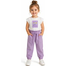 Ant Girl Kız Çocuk Papatya Desenli Tişört Aerobin Pantolonlu Lila Renk İkili Takım
