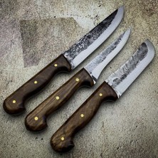 Rigour Sivas El Yapımı 3lü Bıçak Seti Yerli Üretim Dövme Kurban Bıçak Seti 3 Lü Kesme-Yüzme-Sıyırma Bıçağı