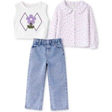 Vycity Kız Çocuk 3’lü Kombin Set (Crop Atlet + Gömlek + Jean Pantolon)
