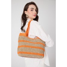 Segnante El Yapımı Astarlı Hasır Çanta Turuncu