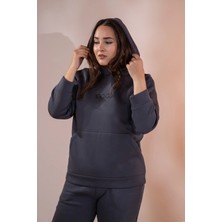 Roxxlen Kadın Büyük Beden Cepli Sweatshirt Antrasit