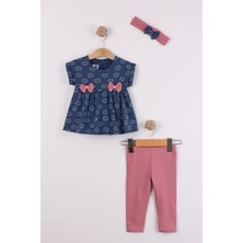 Joy Kids Kız Bebek Bandana Hediyeli Taytlı Takım (12-36AY) (Lacivert-Pembe)
