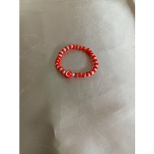 CSAY Moda Kırmızı Fimo ve Ay Yıldız Beyaz Boncuk Çocuk Bileklik 2 Adet