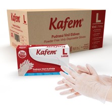Kafem Beyaz Vinil Eldiveni Pudrasız (L) 100 Adet x 20 Paket (Koli)