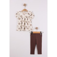 Joy Kids Kız Bebek Kolu Lastikli Taytlı Takım (12-36AY) (Bej-Kahve)