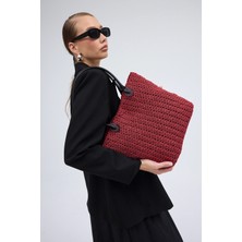 Segnante El Yapımı Astarlı Hasır Çanta Bordo Siyah