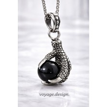 Voyage Accessory Paslanmaz Çelik Antrasit Renk Oniks Taşlı Kartal Pençe Kolye