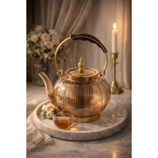 PremiumPort Isıya Dayanıklı Borosilikat Cam Demlik, 1200 Ml, Süzgeçli, Oval ve Çizgili