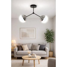 Fer Avize Focus Modern Tasarım Salon Mutfak - Cafe - Hol - Yatak Odası Krom Renk  2 Li LED Avize