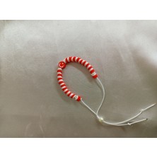 CSAY Moda Fimo Kırmızı Beyaz Boncuklu Ay Yıldızlı Ayarlanabilir Ipli Çocuk Bileklik 2 Adet
