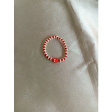 CSAY Moda Beyaz Fimo ve Ay Yıldız Kırmızı Boncuk Çocuk Bileklik 2 Adet